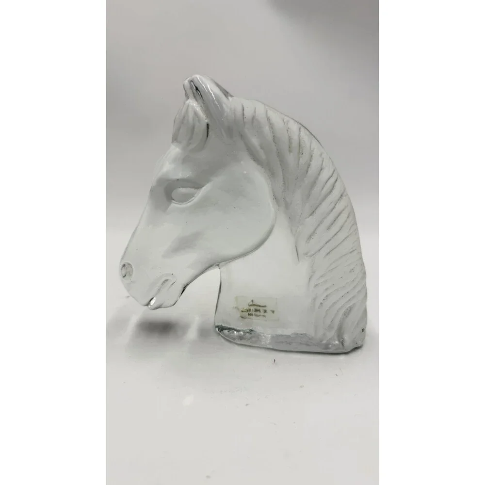Viking Art Glass Horse Head Frosted Clear Bookend Paperweight Figurine 5.5”